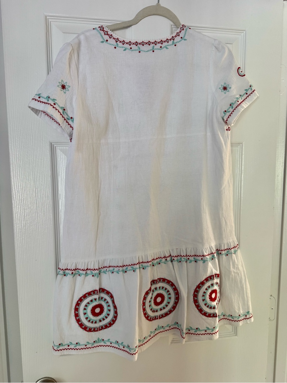 Tyler Boe White Mini Dress with Red & Aqua Embroidery - Picture 4 of 4